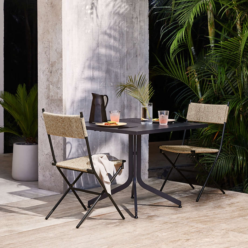 Folding Outdoor Dining Chair Charcoal Metal Woven Wicker-Like Seat