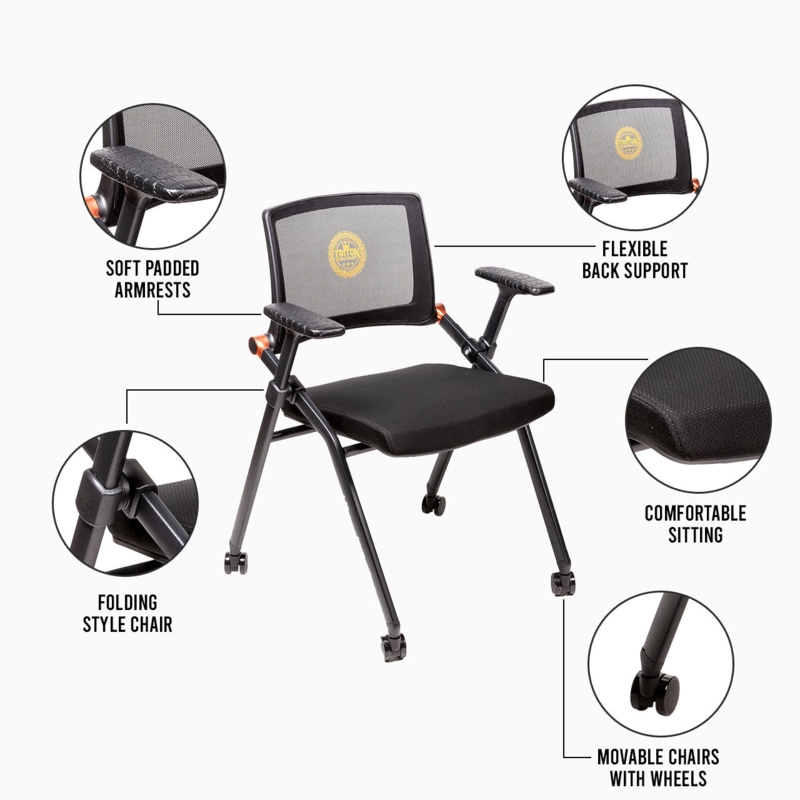 Folding Poker Chair Flexible Back Padded Armrests Mesh Seat
