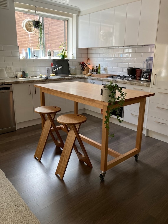 Folding Stool Handcrafted Wood Integrated Seat Handle
