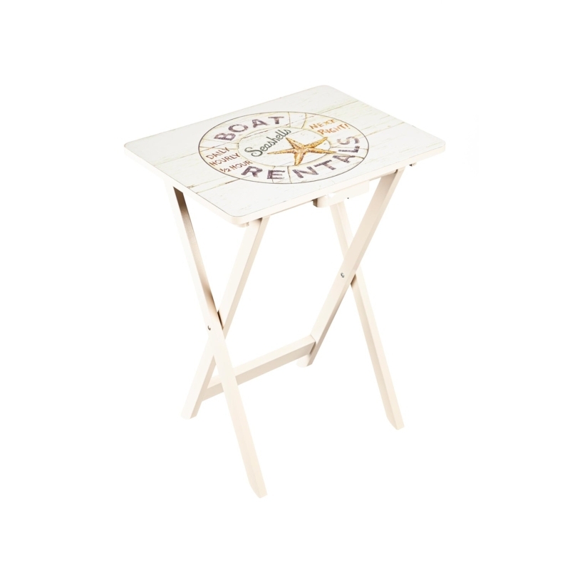 Folding TV Tray Starfish Graphic Weathered Plank Look Coastal Decor