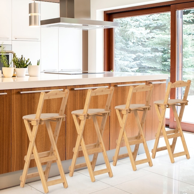 Folding Wooden Bar Stool Natural Finish Curved Backrest Scandinavian