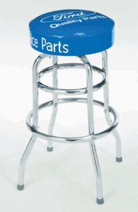 Ford Logo Bar Stool, Royal Blue Seat, Polished Chrome Double Ring