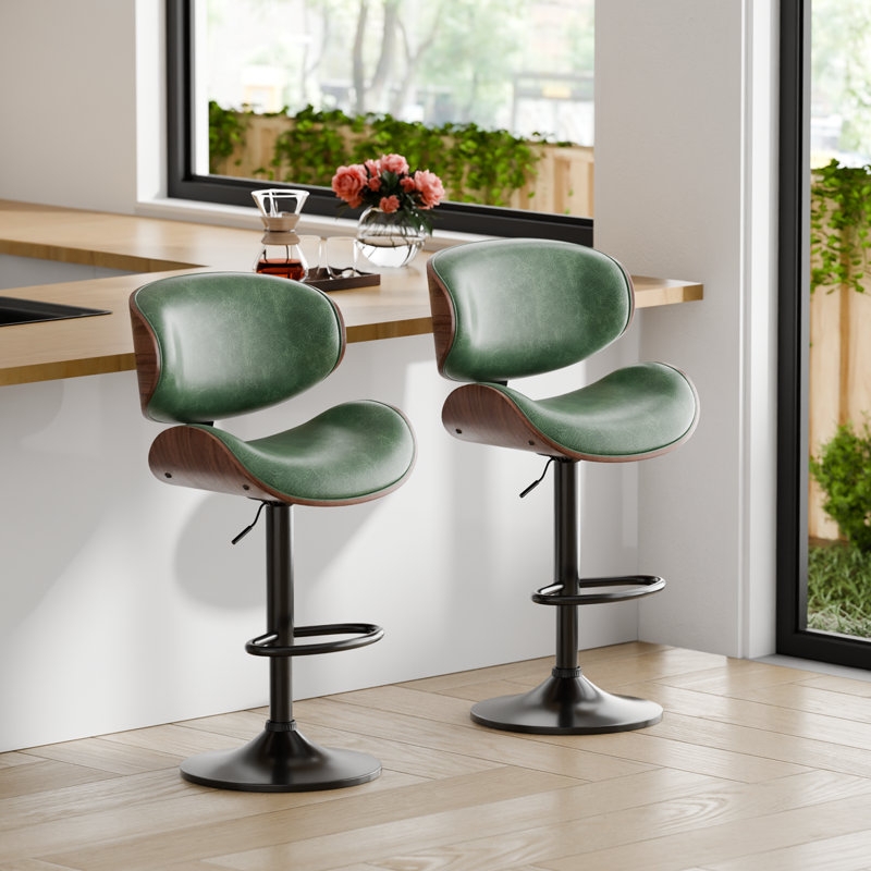 Forest Green Upholstery Stool, Bentwood Shell & Swivel Base.