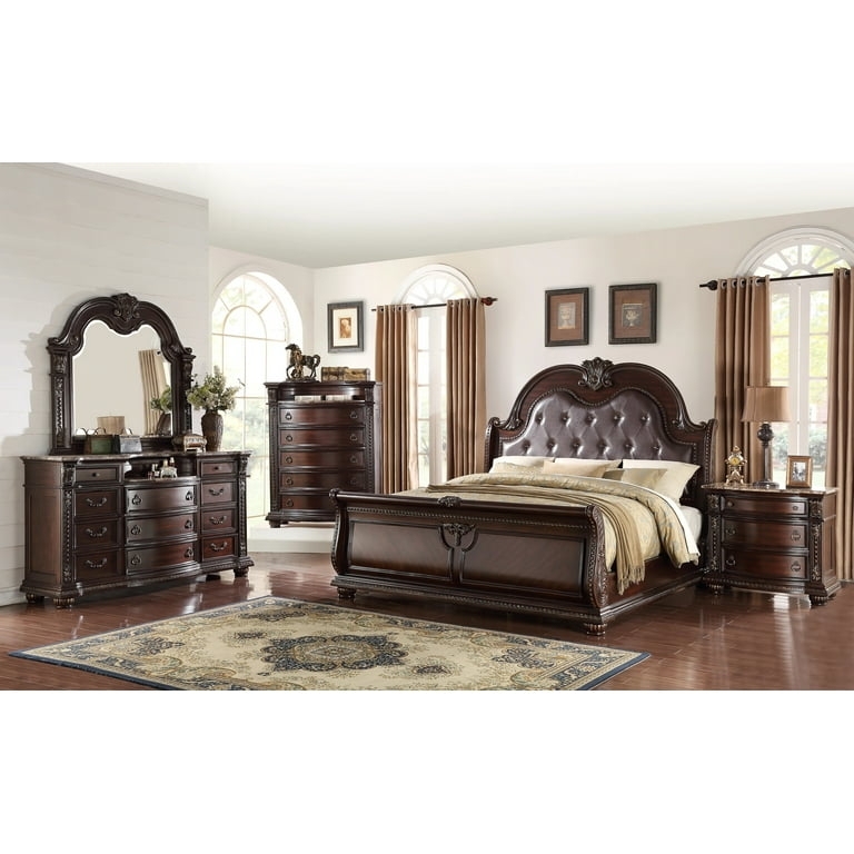 Formal Cherry Bedroom Suite featuring Marble Top Dresser and Sleigh Bed