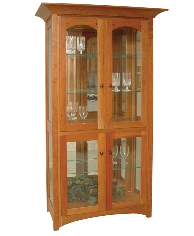 Four-Door Mission Curio Cabinet with Arched Glass and Flared Top