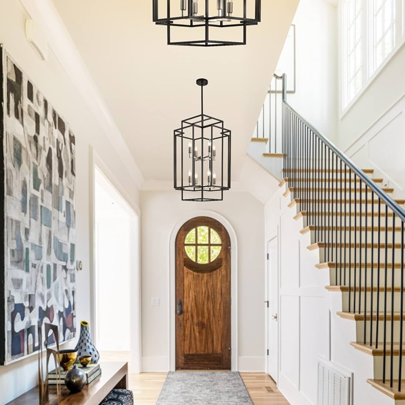 Foyer Chandelier 8-Light Candelabra Black Lantern Farmhouse Industrial
