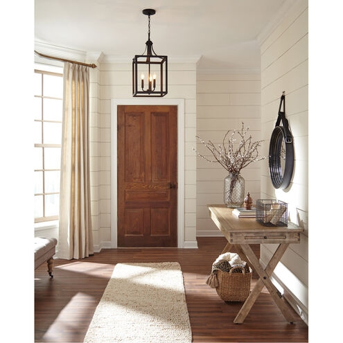 Foyer Pendant Three Light Lantern Open Frame Candelabra Style Black