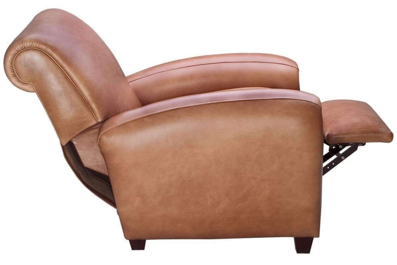 French Art Deco Recliner Cognac Leather Rolled Back