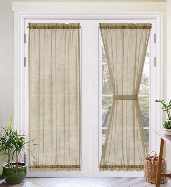 French Door Curtain Hourglass Tieback Double Rod Pocket Sheer Linen Look