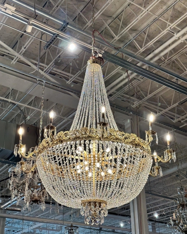 French Empire Basket Chandelier Candelabra Arms Ornate Filigree Light