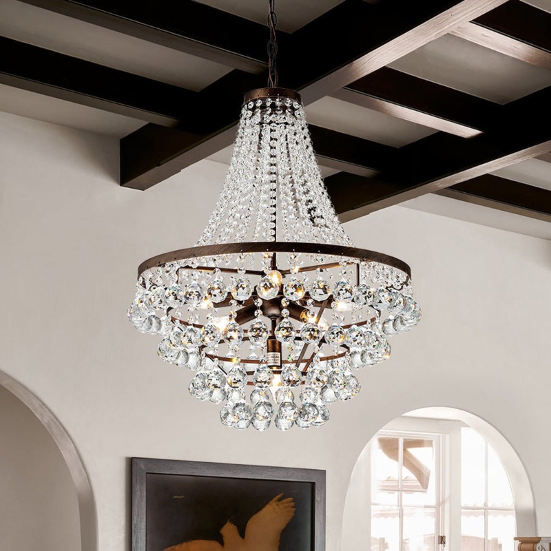 French Farmhouse Lighting Weathered Bronze Frame Faceted Bead Tiers
