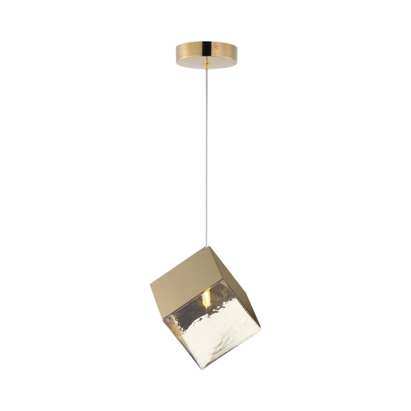 French Gold Cube Pendant Light with Unique Corner Suspension Design