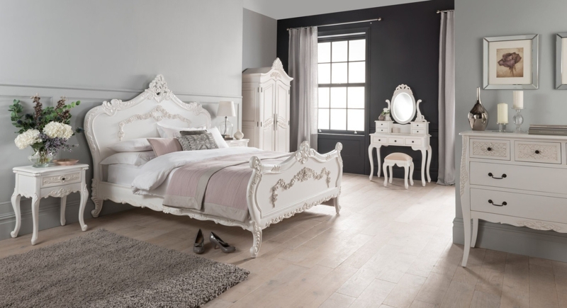 French Provincial Bedroom Set with Ornate Floral Carvings