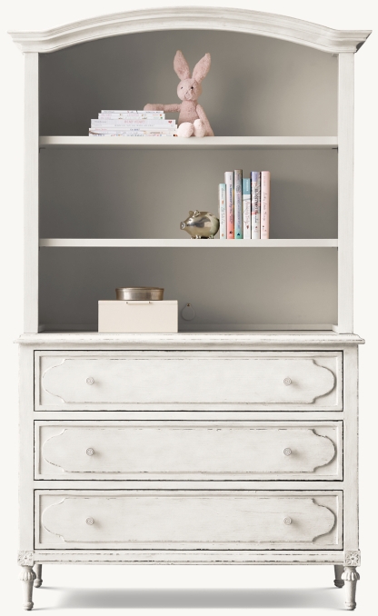 French Provincial Dresser Hutch in Distressed Whitewash