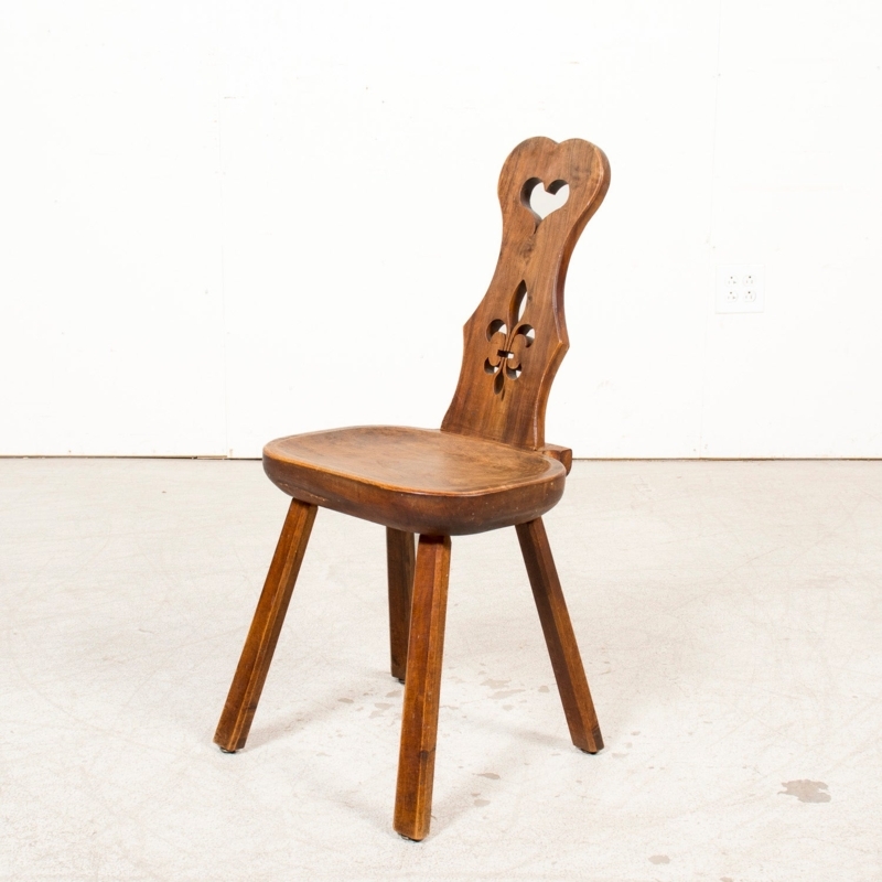French Provincial Side Chair: Hand Carved Heart Cutout, Tripod Base