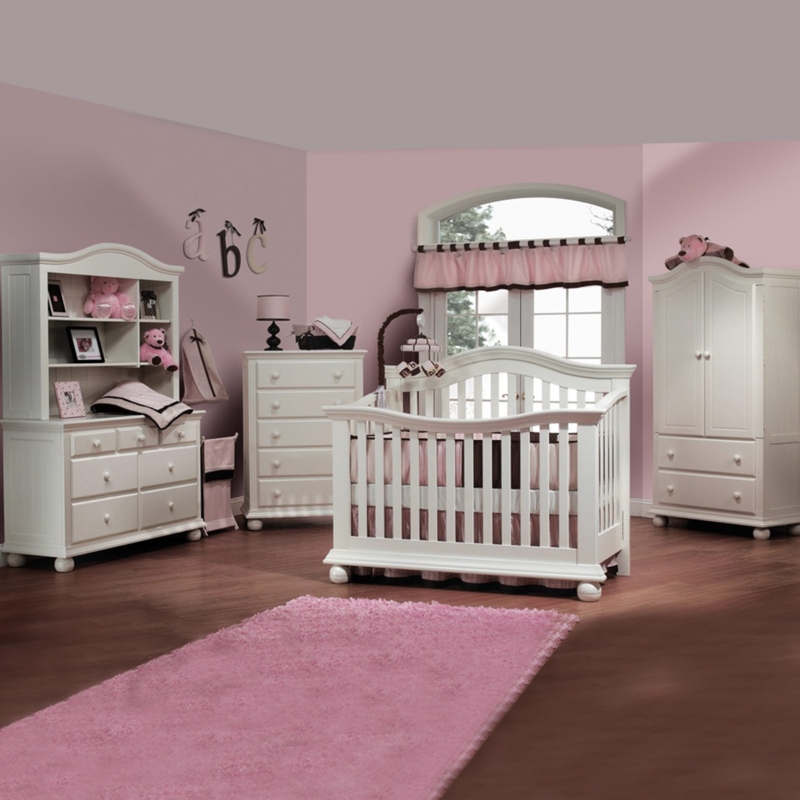 French White 5-Piece Nursery Furniture Set with Arched Convertible Crib