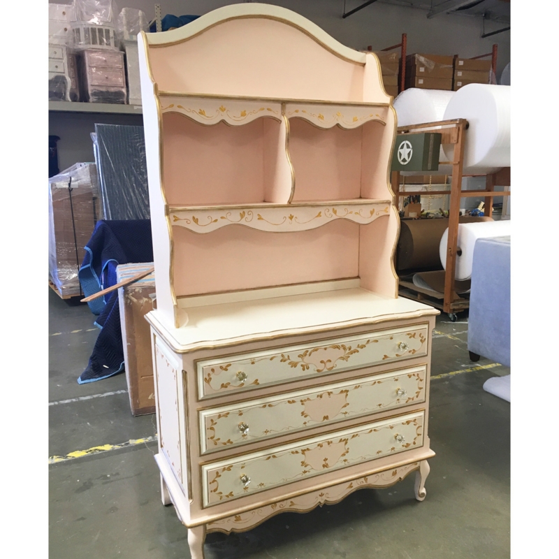 French Wide Chest with Hutch and Hand Painted Floral Details