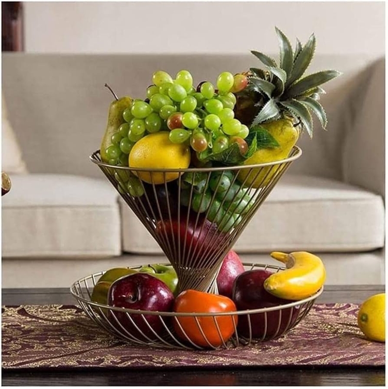 Fruit Basket Champagne Gold Two Tier Conical Upper Tray Glam