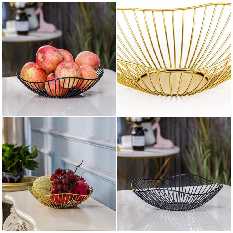 Fruit Basket Wavy Rim Open Wire Contemporary Metal Design
