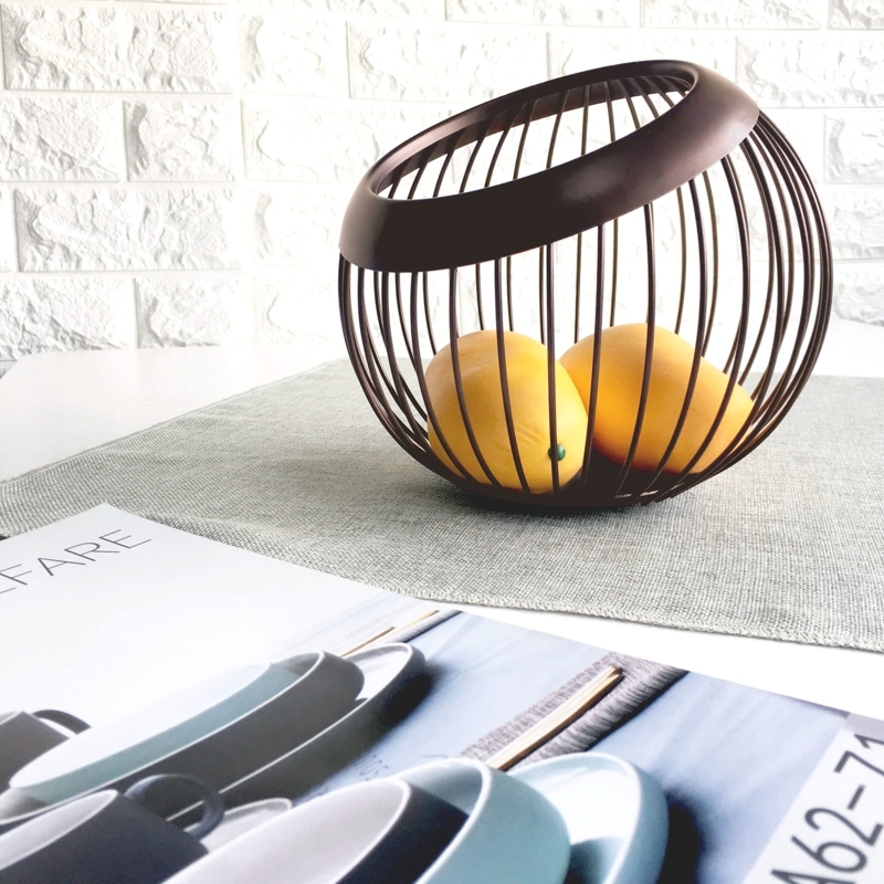 Fruit Bowl Deep Brown Tilted Opening Spherical Wire Cage Sculptural