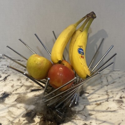 Fruit Bowl Polished Chrome Swirling Rods Mid Century Atomic Style