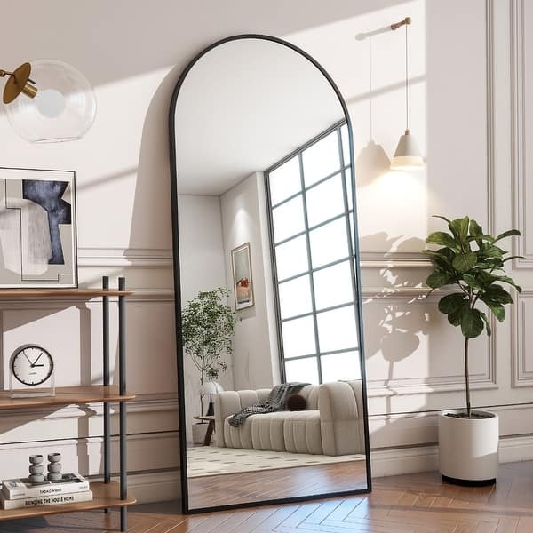 Full Length Mirror Arched Top Thin Metal Frame Floor Leaning Minimalist