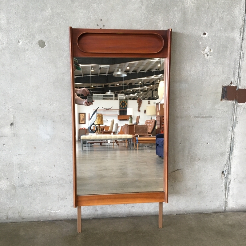 Full Length Mirror Recessed Oval Panel Walnut Wood Floor Decor