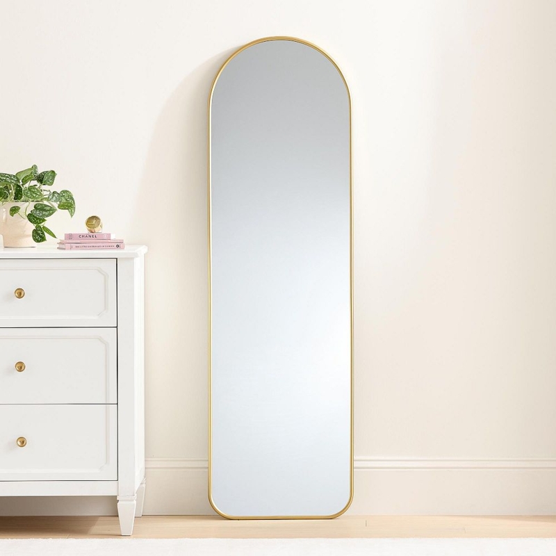 Full Length Mirror Tuscan Gold Arched Top Rounded Corners Thin Profile