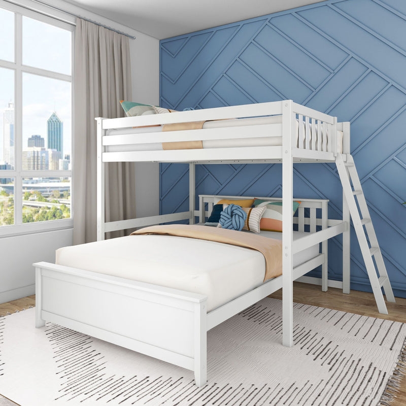 Full Over Queen L-Shaped Bunk Bed in Crisp White Finish