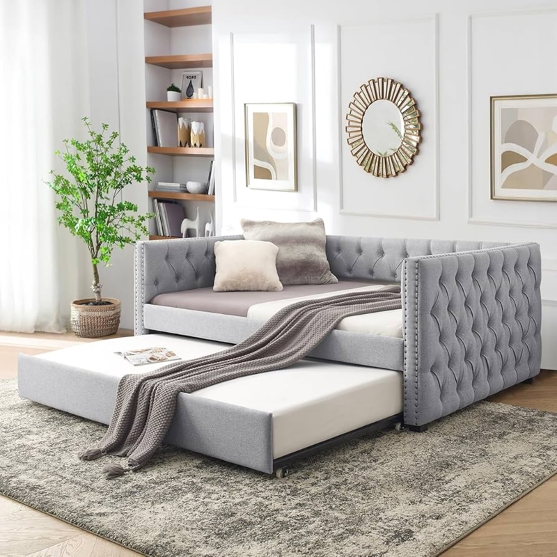 Full Size Daybed with Diamond Tufting and High Track Arms