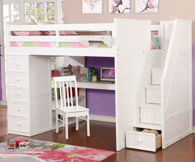 Full Size Study Loft Bed with Beadboard Panels