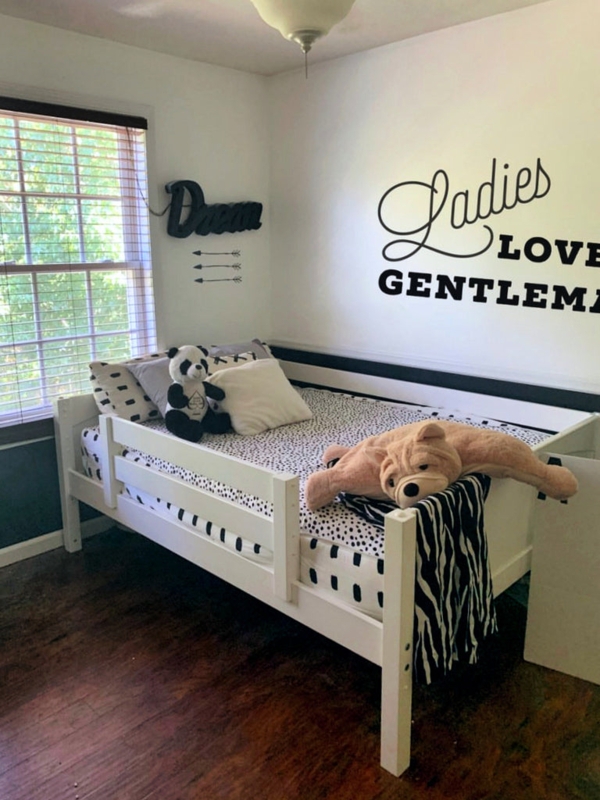 Full Size Toddler Bed with Safety Guardrail, White Wood Frame