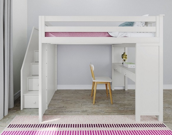 Full Size White Loft Bed Storage Staircase Desk Unit