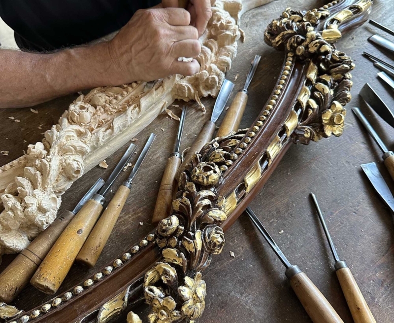 Furniture Component, Gold Leaf Accents, Hand Carved Floral, Baroque