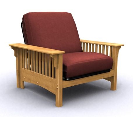 Futon Chair Mission Style Golden Oak Frame with Vertical Slat Sides