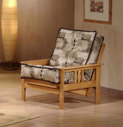 Futon Chair Natural Wood Frame with Patterned City Map Cushion