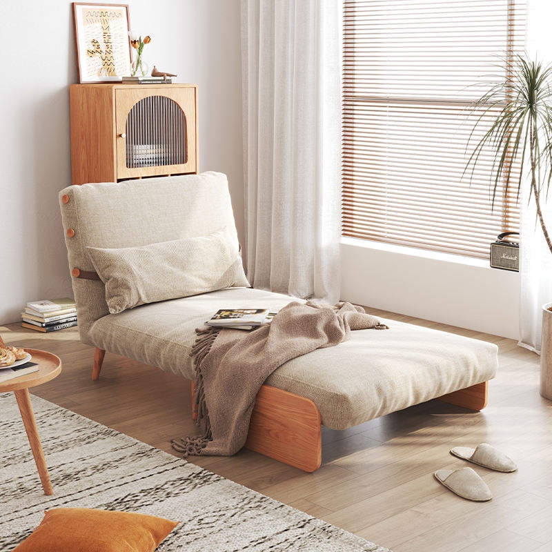 Futon Sofa Bed Warm Beige Japandi Style with Decorative Side Straps