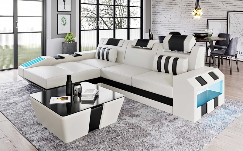 Futuristic Sectional Sofa featuring Integrated LED Lighting and Storage