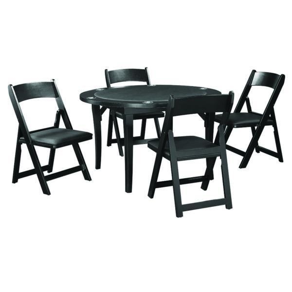 Game Table Set Round Tabletop Padded Top Cup Holders Matte Black