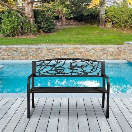 Garden Bench Bird And Branch Pattern Arched Backrest Matte Black