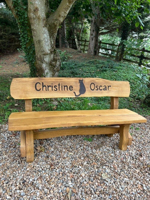 Garden Bench Cat Silhouette Icon Rustic Live Edge Timber