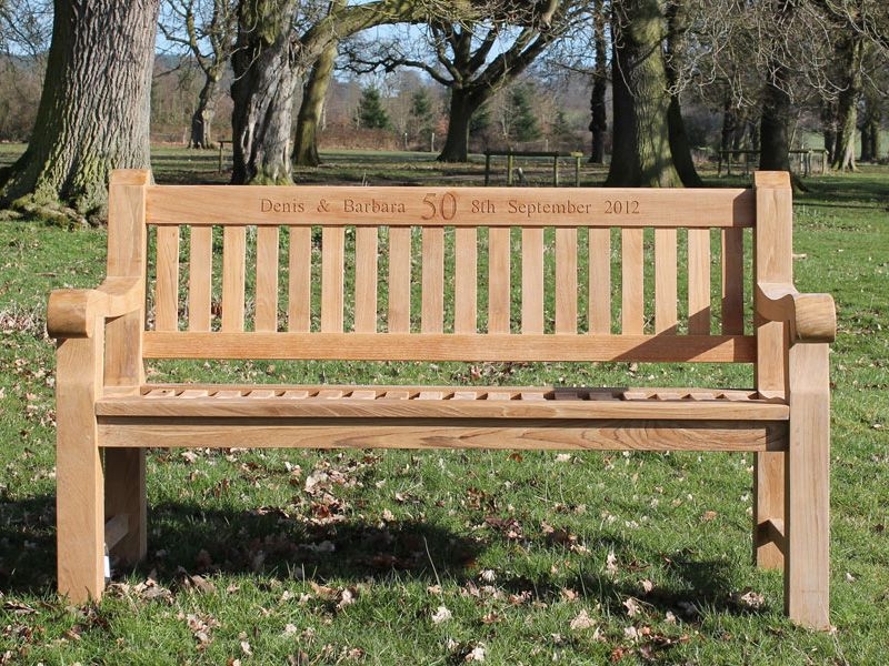 Garden Bench Curved Armrests Traditional Engraved Wood