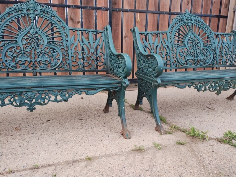 Garden Bench Deep Teal Gothic Revival Pierced Backrest