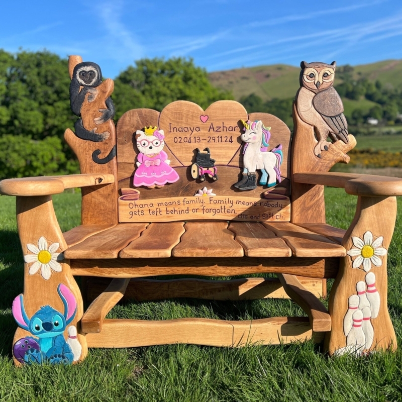 Garden Bench Hand Carved Animals Whimsical Rustic Wood