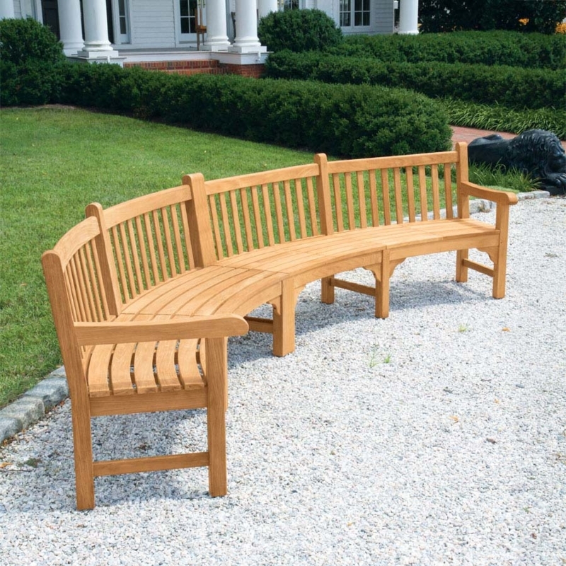 Garden Bench Modular Teak Curved Backrest Vertical Slats Estate Style