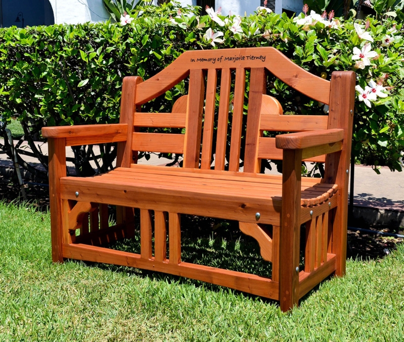 Garden Bench Redwood Brown Camelback Design Engraved