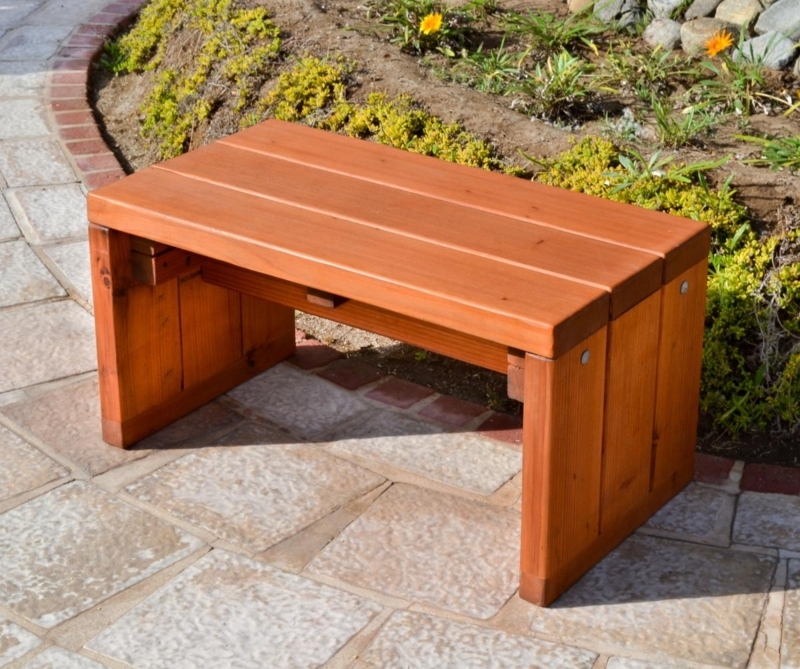 Garden Bench Rustic Reclaimed Redwood with Chunky Block Legs