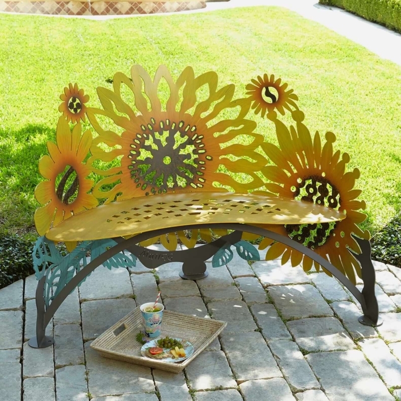 Garden Bench Sculptural Sunflower Backrest Sunny Yellow