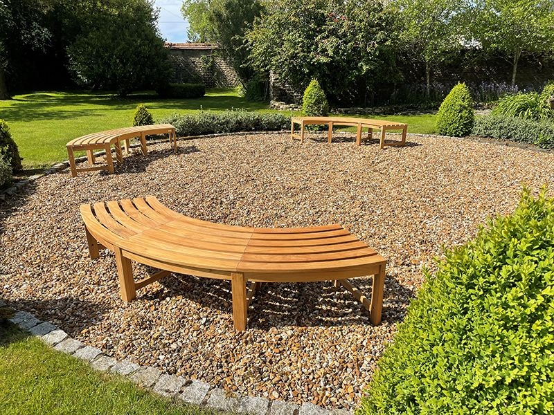 Garden Bench Set Backless Semi Circular Modular Honey Wood