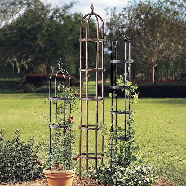 Garden Obelisk, 7 Foot Steel Trellis with Domed Top, Powder Coated